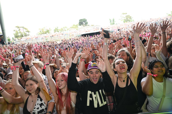 Wiggles fans at day one of the Falls Festival at Sidney Myer Music Bowl.