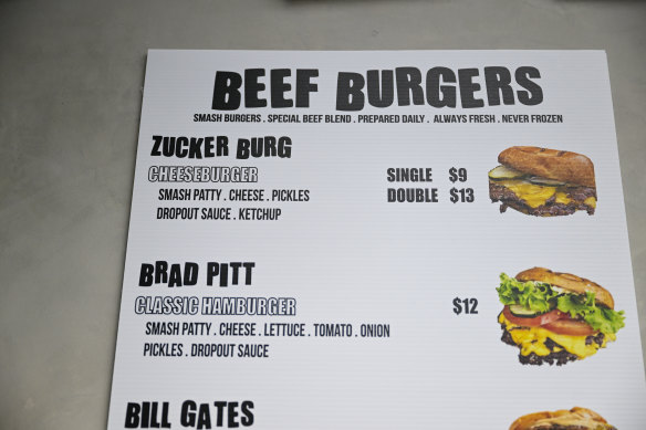 Mark Elkhouri has renamed his burgers after famous college dropouts. 