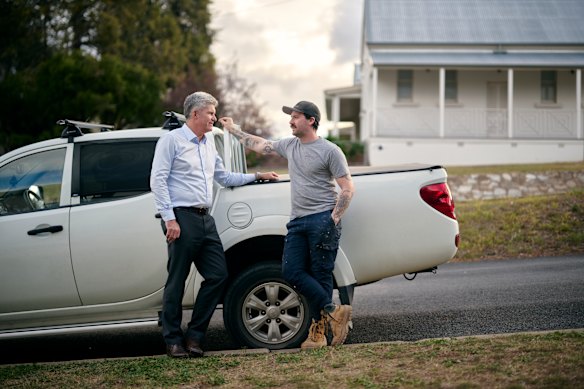 Steve Whan, the NSW minister for
skills, and his son-in-law Alex Schearer, who is a cabinetmaking apprentice.