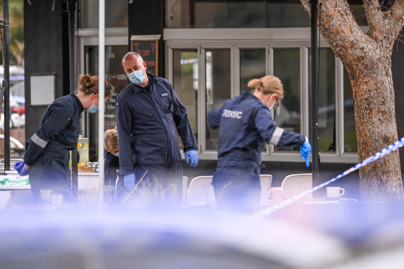 Forensics set up a crime scene at Keilor Village.