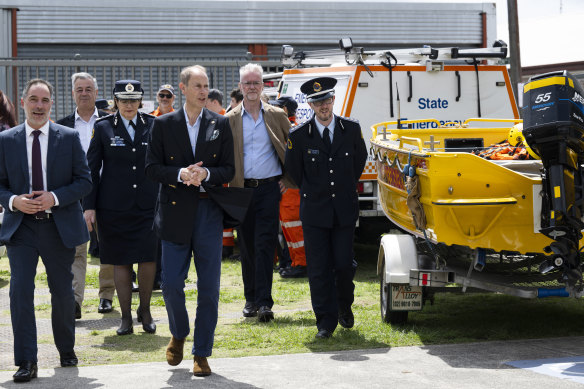 HRH The Duke of Edinburgh Prince Edward meeting volunteers and award participants from the SES and other voluntary emergency services in Marrickville on Thursday.