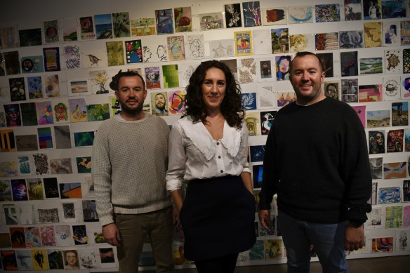 Co-founders of the Incognito Art show in Paddington, Dave and Ed Liston are with artist Laura Jones.