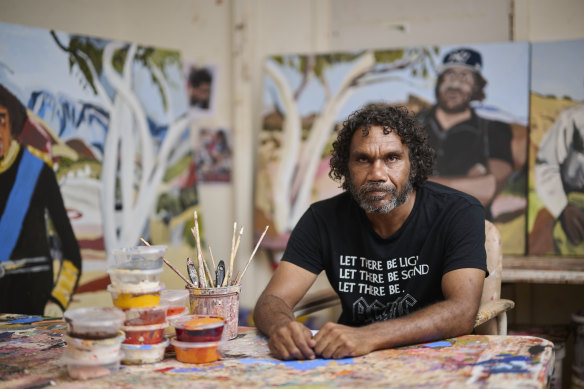 Vincent Namatjira, the first Indigenous Archibald Prize winner, in the township’s Iwantja Arts centre.