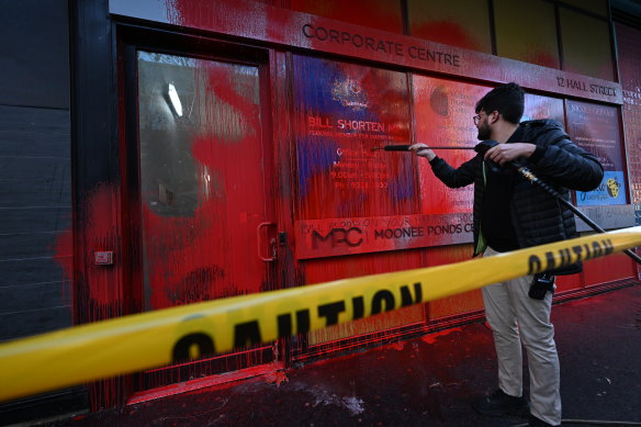 Bill Shorten’s office was vandalised on Friday morning.