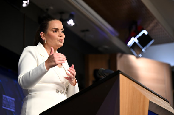 Jelena Dokic addresses the National Press Club in Canberra on Wednesday.