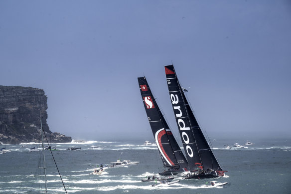 Scallywag and Andoo Comanche came close to colliding soon after the start of the Sydney to Hobart.