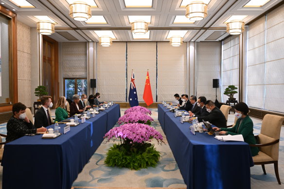 La chambre du Diaoyutai State Guesthouse à Pékin où se sont déroulés les pourparlers entre l'Australie et la Chine. 