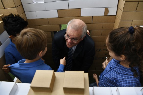 Prime Minister Scott Morrison visiting a school in Woollahra on Monday as the unofficial election campaign gets under way.