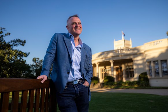 Liberal candidate Tim Wilson at Billilla Mansion in Brighton on Tuesday evening.