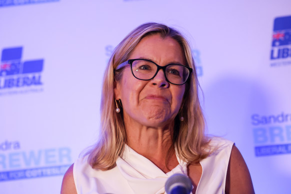 Liberal leader Libby Mettam delivering her concession speech on Saturday night.