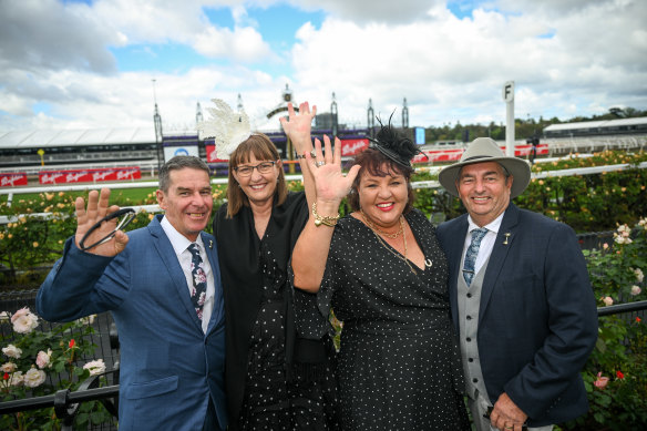 Paul and Michelle Edwards (left) with Andrea and Brett Edwards at Derby Day at Flemington.