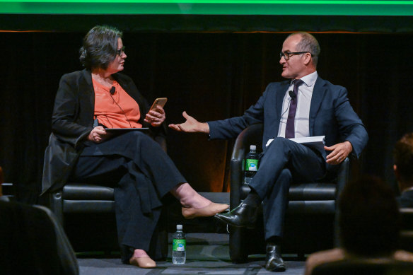 Editor of The Age, Gay Alcorn, and Deputy Premier and Education Minister James Merlino on Wednesday morning.