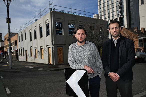 Duncan Wallace (left) and Tim Staindl were law students in 2016 when the Corkman Irish Pub was illegally demolished. 