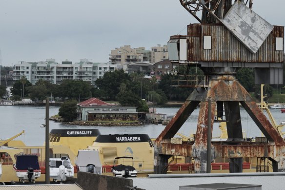 The exhaust funnels of the two Freshwater-class ferries at Cockatoo Island.