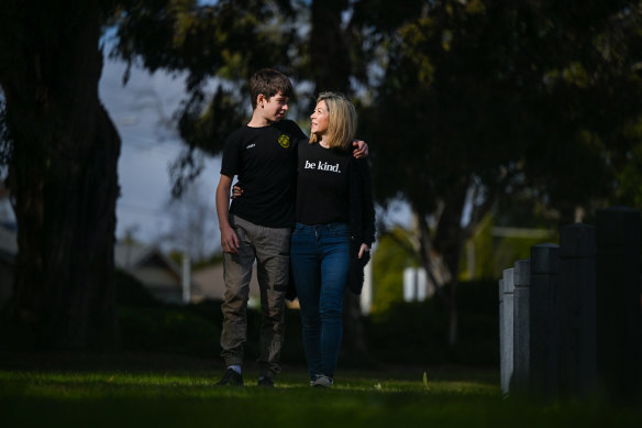 Bek* with her 12-year-old son Harry, who suffers from anxiety.