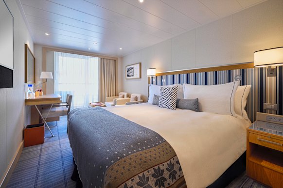 A Veranda stateroom on board the Viking Mississippi.