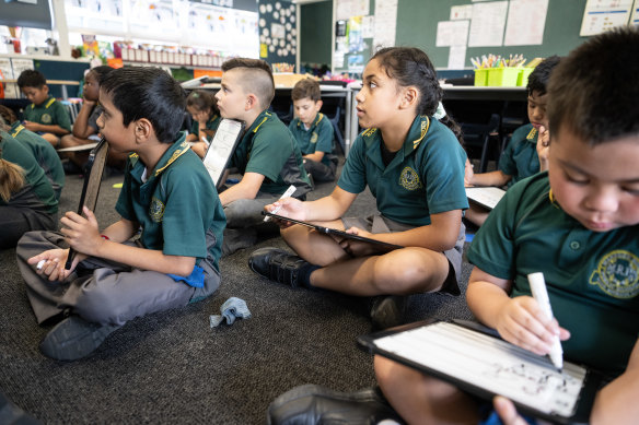 Students at Marsden Road Public in Liverpool in a literacy lesson.