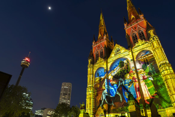 The southern facade of St Mary's is the perfect spot for projections, seen here in testing for this year's show.