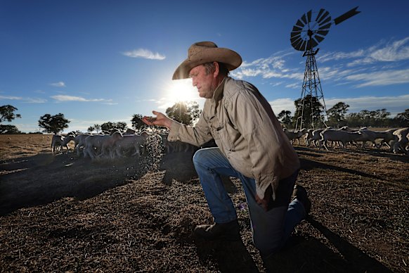 Sheep farmer Duncan Barber on his Coliban Park property near Redesdale in Victoria. 