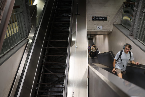 An escalator closed for maintenance at Town Hall Station last month.