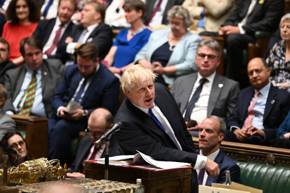 Britain’s Prime Minister Boris Johnson speaks during Prime Minister’s Questions in the House of Commons in London.