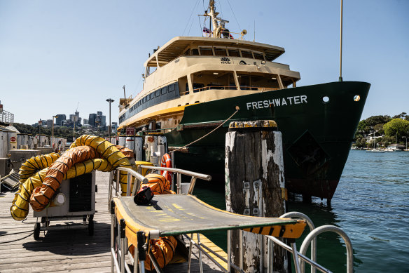 The Freshwater ferry at Balmain shipyard on Monday.