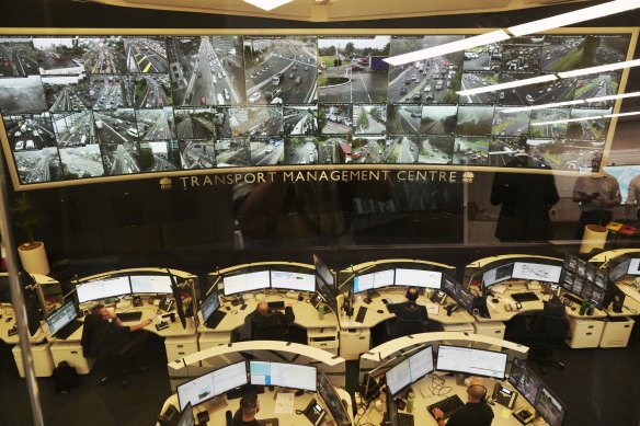 Controllers at the transport management centre at Eveleigh in inner Sydney on Thursday.