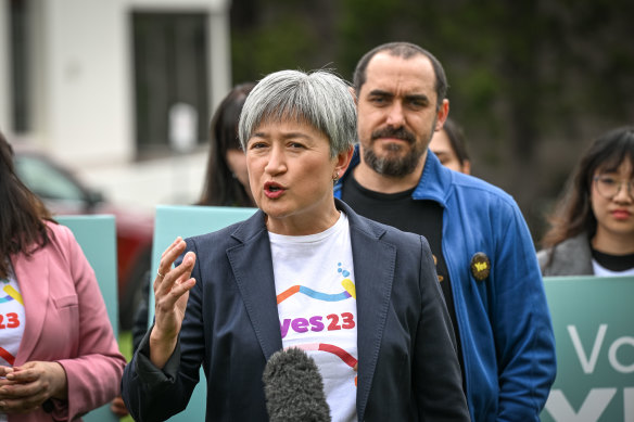 Foreign Minister Penny Wong at Box Hill in Melbourne on Saturday.