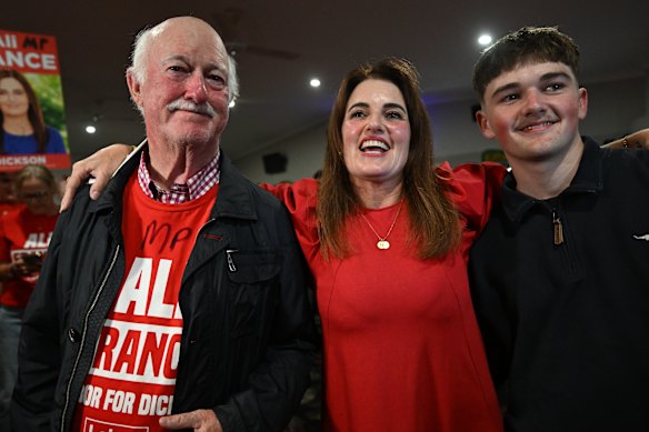 Ali France with her supporters in Kallangur on Saturday night.