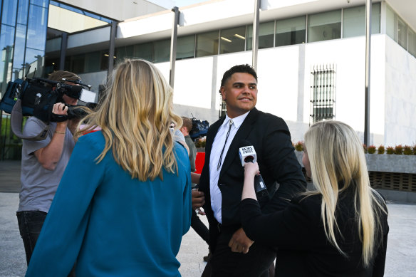 South Sydney player Latrell Mitchell arrives at the ACT Magistrates Court.