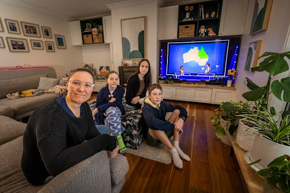 Robyn Papworth and her children Phoebe, 10 and Isla and Hugh, both 14.