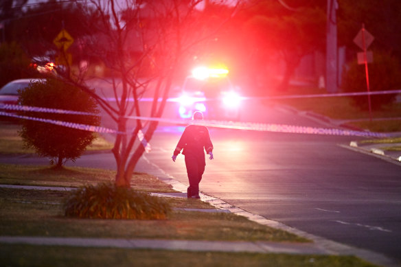 Police were still at the scene in Melton South on Monday evening.