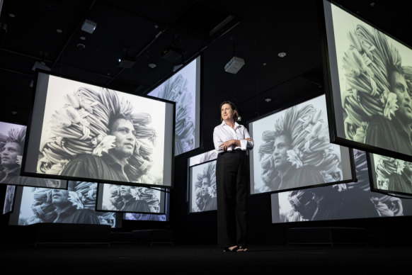 Susan van Wyk, NGV senior photographer curator, with the “Megacities” exhibition at the Triennial.
