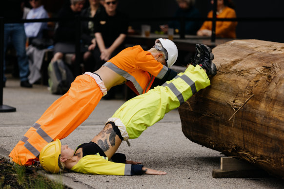 Dancers in high-vis gear during a performance at the conference. 