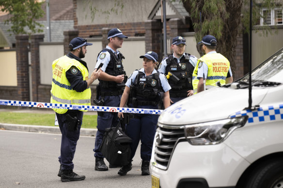 Police at the  crime scene on Alexander Avenue, North Willoughby today.