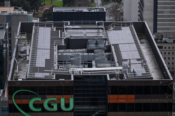 Roof top solar panels on the CGU building in the CBD. 