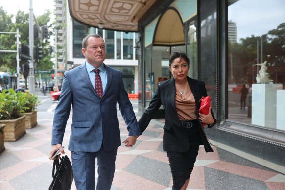 Analisa Josefa Corr and husband James Alexander Corr arrive at Downing Centre Local Court on Friday to vary their bail conditions.