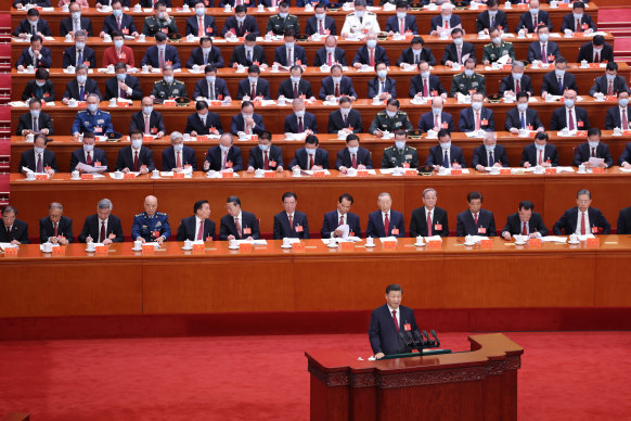 Chinese President Xi Jinping delivers a speech during the opening session of the 20th National Congress.
