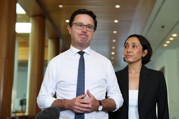 Nationals leader David Littleproud announces his resignation as leader of the Nationals. His wife Amelia Littleproud was there for the statement.