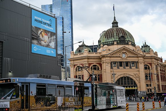 The Metro Tunnel acoustic shed at Federation Square in August 2024.