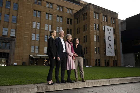 Victoria, Hamish and Diane Balnaves with MCA director Suzanne Cotter where the monumental sculpture is to be installed. 