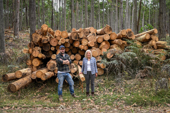 Conservationists Ben Gill and Gayle Osborne in the Wombat State Forest. 