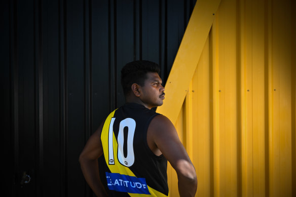Maurice Rioli jnr with his new number on Friday.