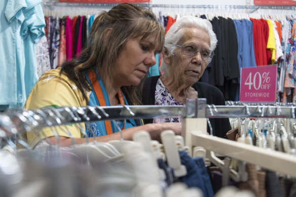 Booraja Home Care worker Narelle Welsh and Veronica Holmes shopping in Batemans Bay.