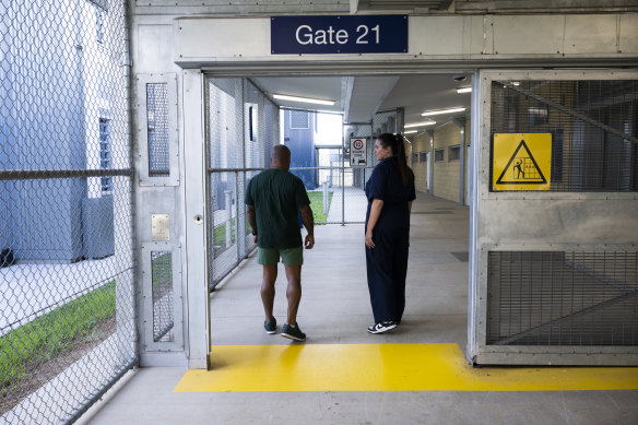 Nadia, a drug and alcohol nurse inside Silverwater’s Metropolitan Remand and Reception Centre, with a patient on Wednesday