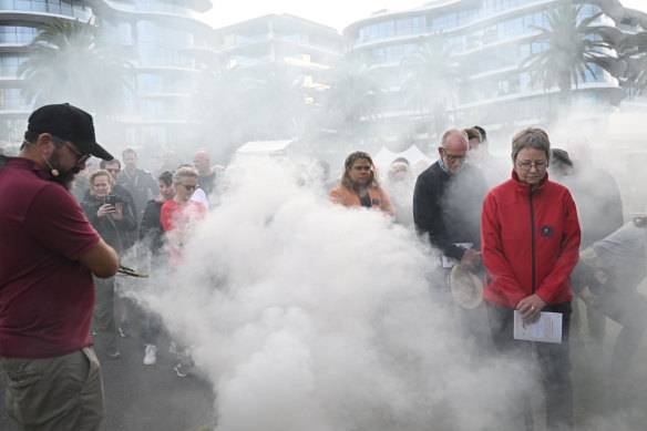 The smoking ceremony in the Melbourne suburb of St Kilda. 