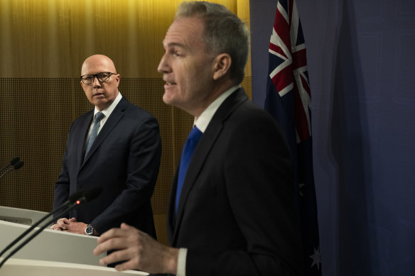 Opposition Leader Peter Dutton and opposition communications spokesman David Coleman on Thursday.