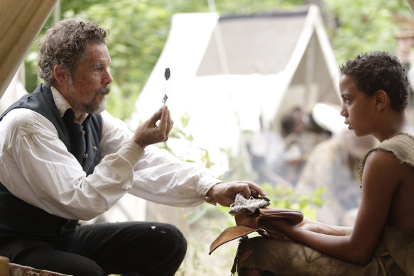 Hawke with Joshua Caleb Johnson as freed slave "Onion" in The Good Lord Bird.