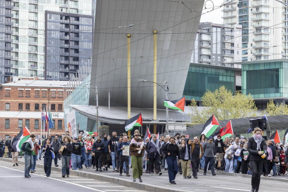 A pre-emptive protest outside the Melbourne Convention Centre on Sunday.