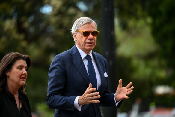 Michael Kroger with federal Liberal frontbencher Jane Hume at a memorial for former minister Peter Reith in November.